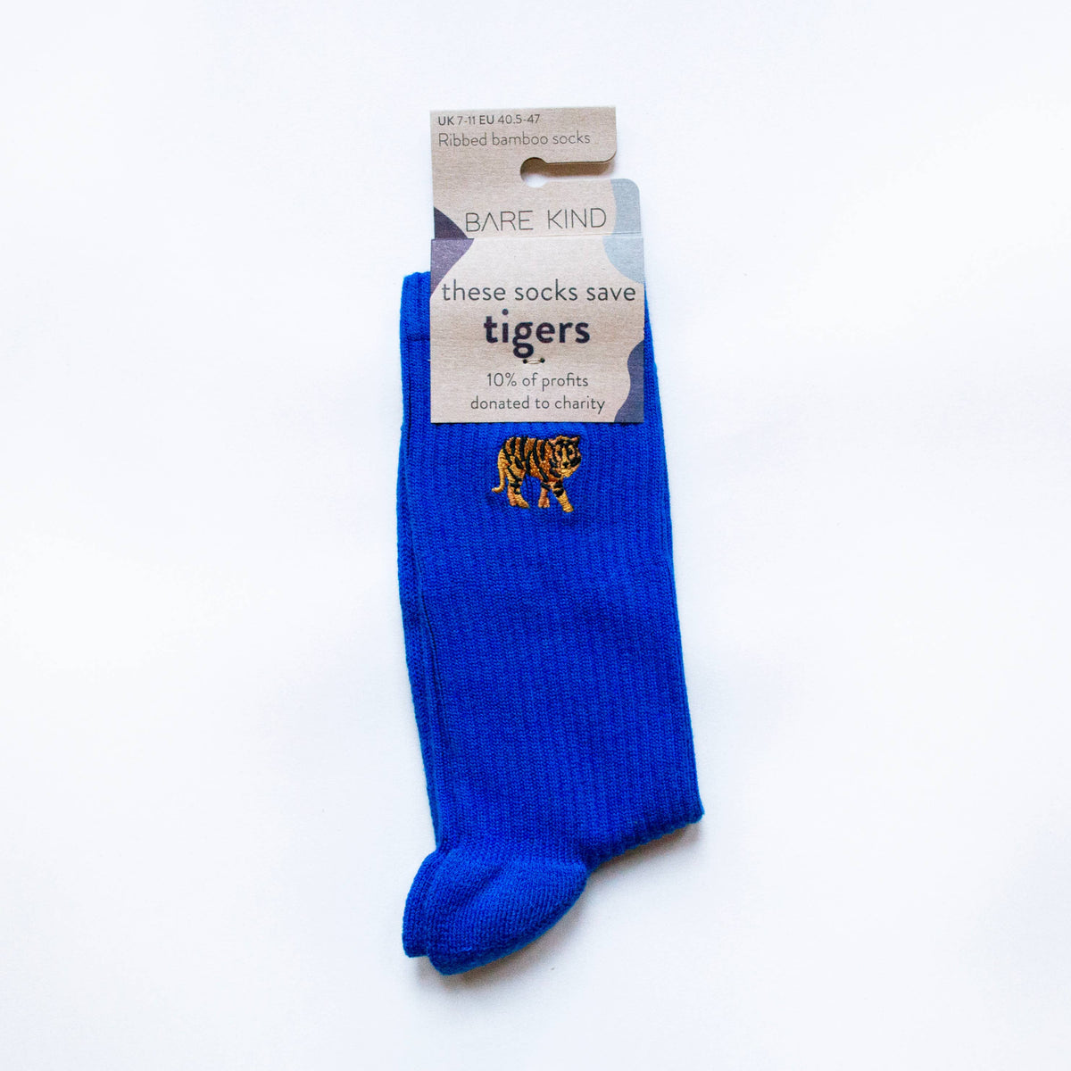 Bare Kind Adult Bamboo Ribbed Socks - Royal Blue Tiger - Adult 4-7
