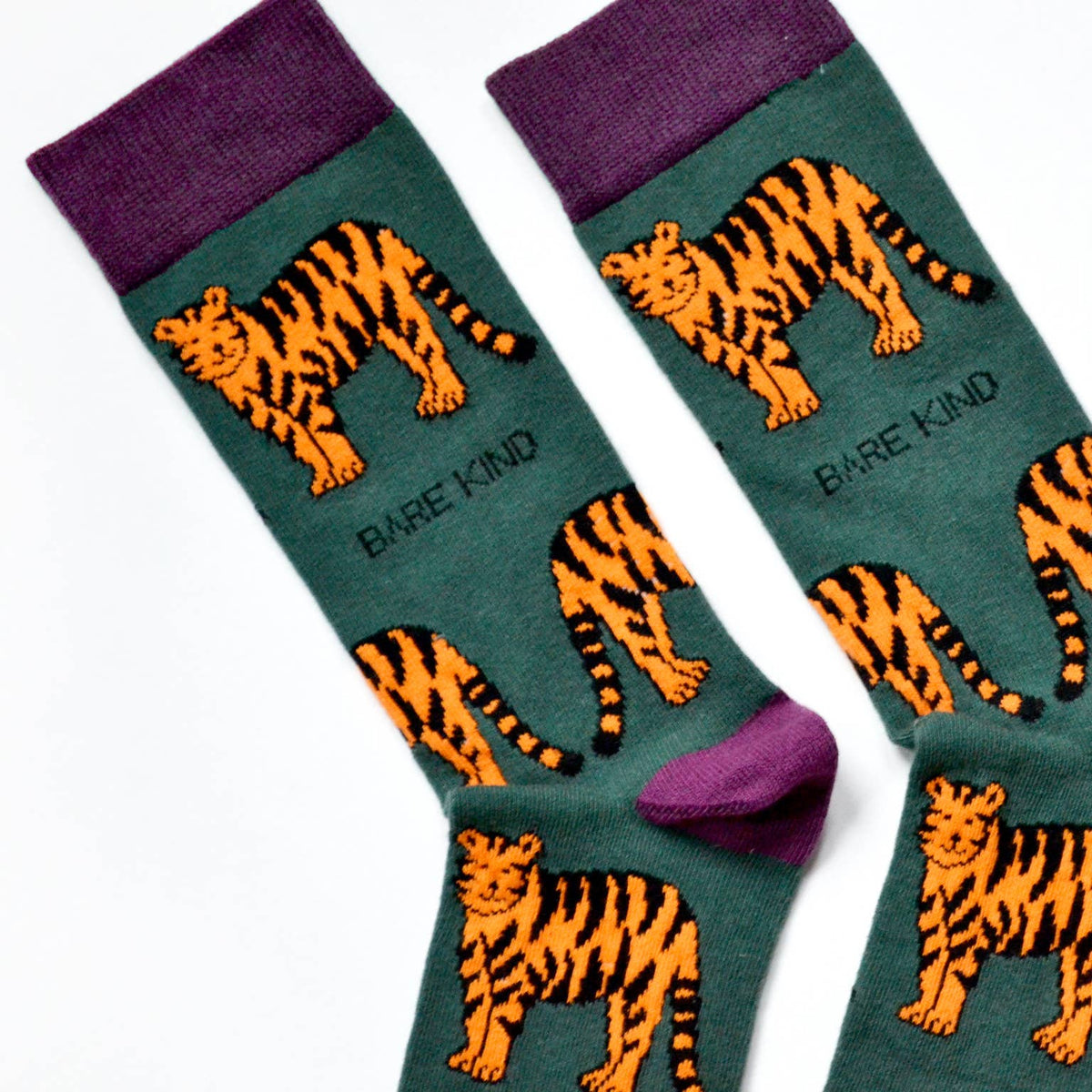 Bare Kind Adult Bamboo Socks - Green Tiger - Adult 4-7