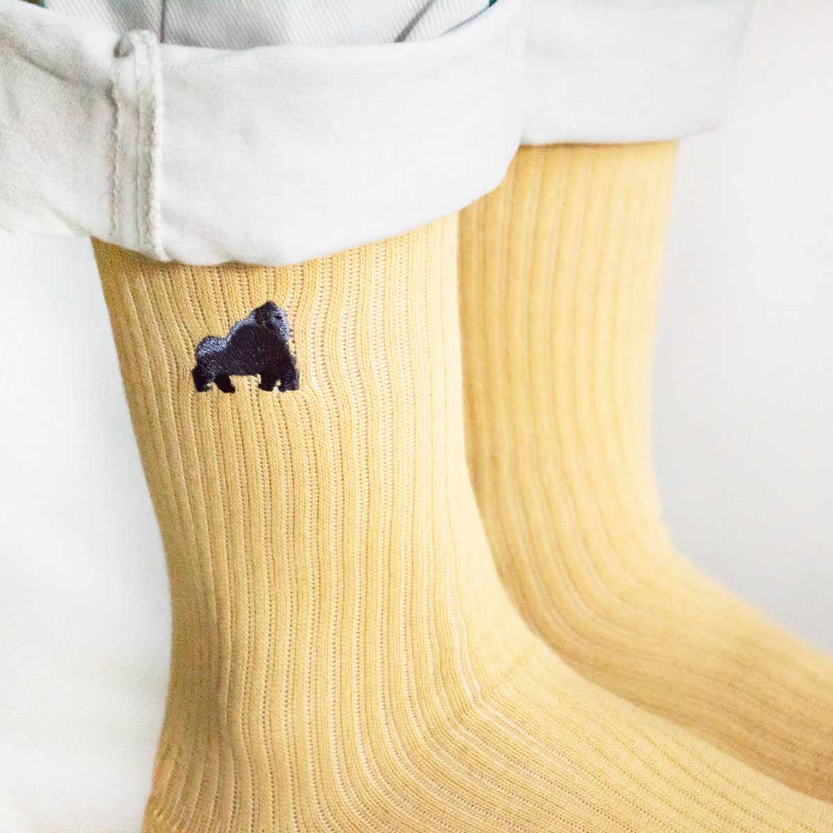 Bare Kind Adult Bamboo Ribbed Socks - Yellow Gorilla - Adult 4-7