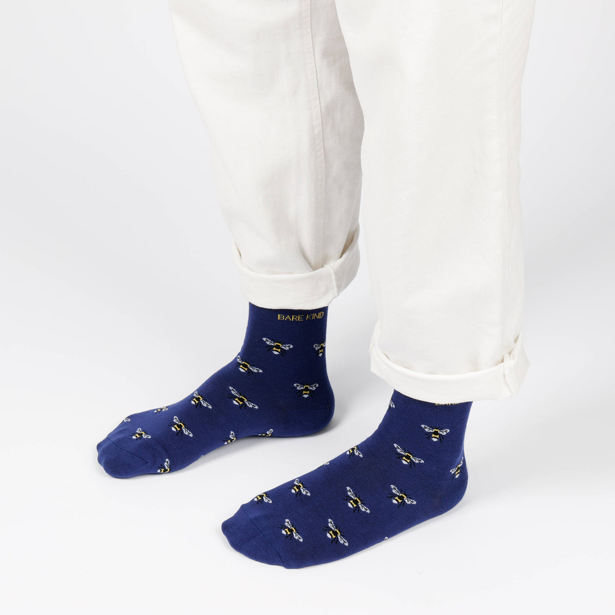 Bare Kind Adult Bamboo Socks - Blue Small Motif Bee - Adult 7-11