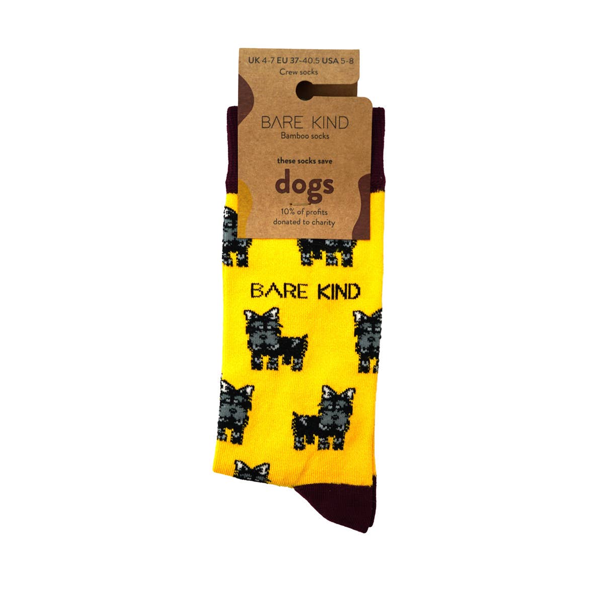 Bare Kind Adult Bamboo Socks - Yellow Dog - Adult 4-7