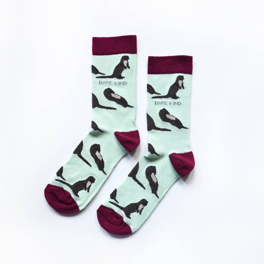 Bare Kind Otter Socks | Bamboo Socks | Pastel Green Socks: Otters / Single Pair / UK Adult 7-11