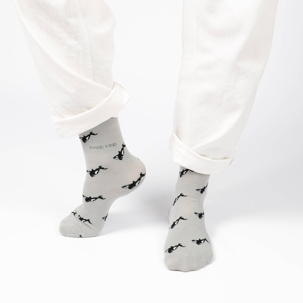 Bare Kind Adult Bamboo Socks - Grey Small Motif Orca - Adult 4-7
