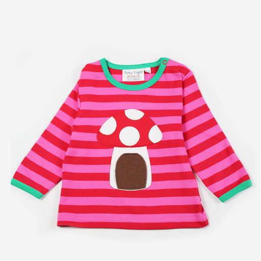 Toby Tiger Organic Long Sleeve T-Shirt - Mouse and Mushroom Applique