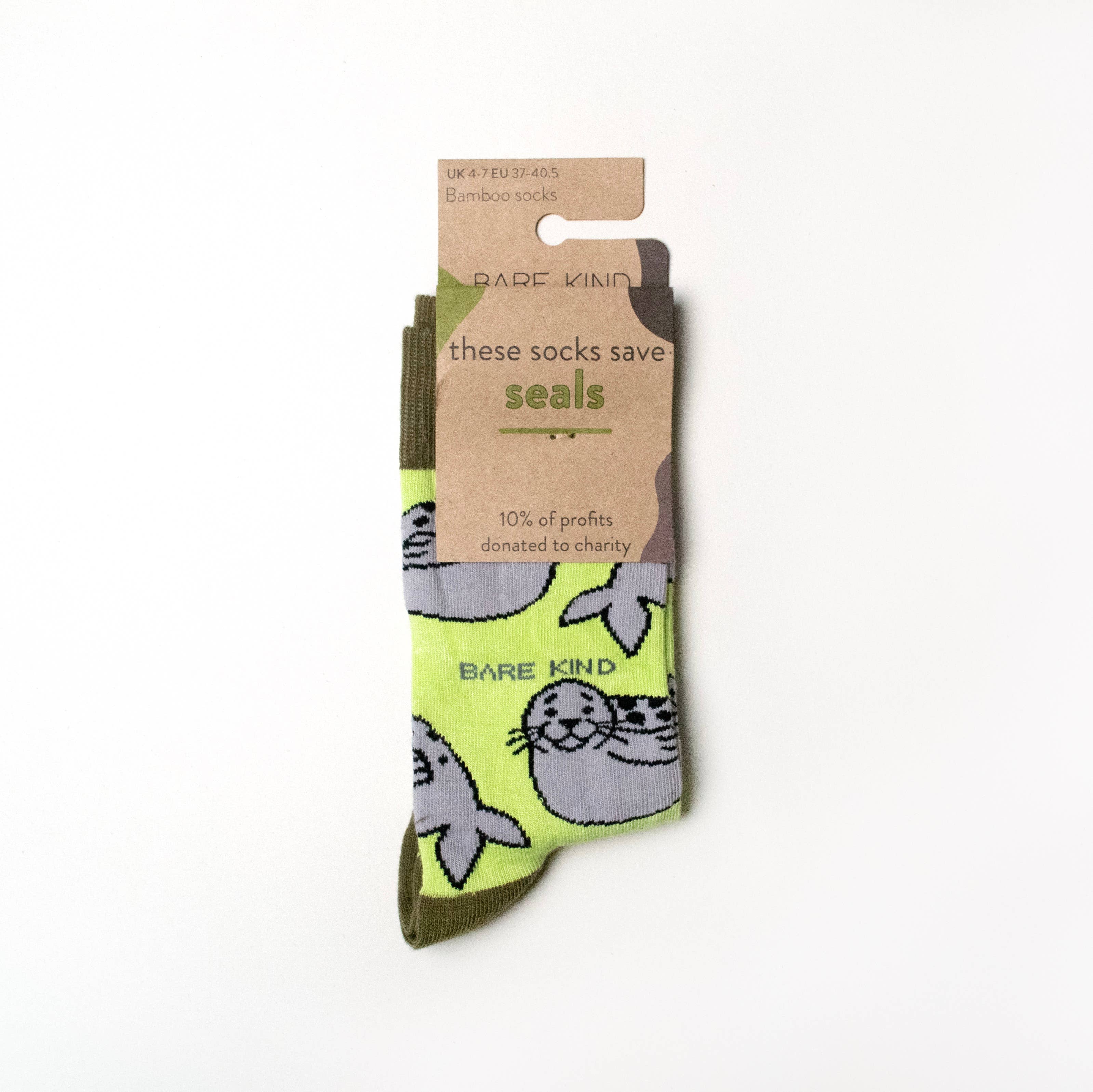 Summery Green Socks: Seals / Single Pair / UK Adult 7-11