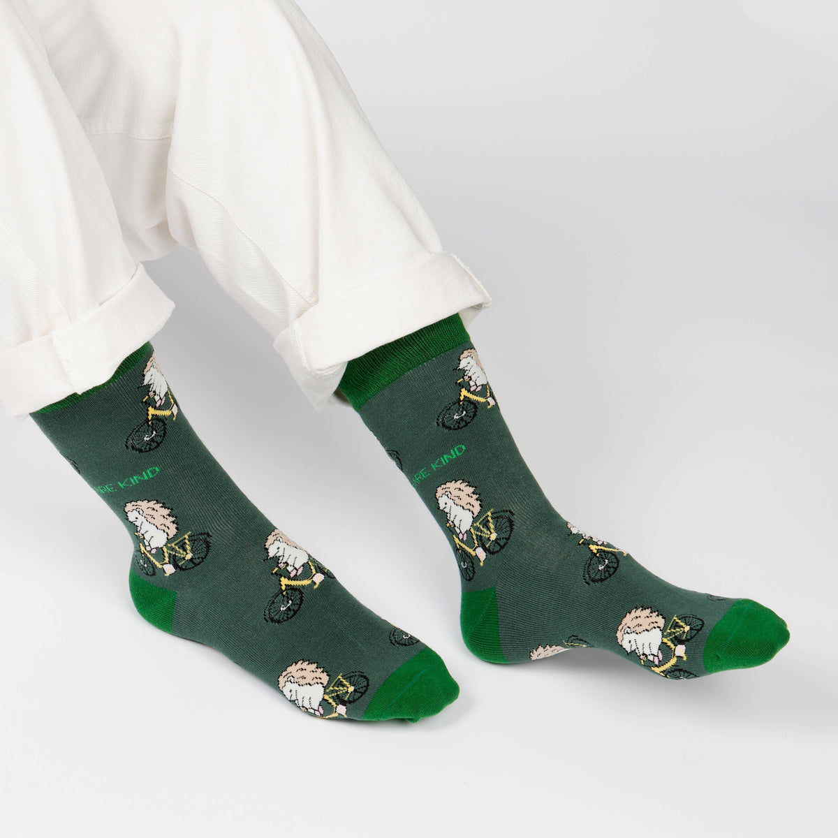 Bare Kind Adult Bamboo Socks - Green Hedgehog - Adult 7-11