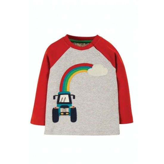 Frugi Henry Raglan Top Long Sleeve - Grey Marl/Tractor