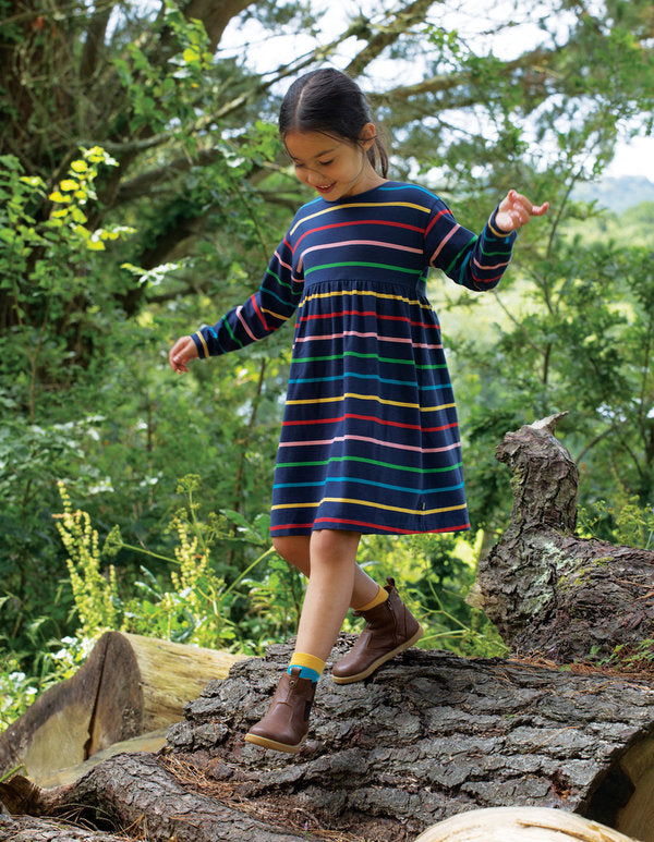 Frugi Antonia Dress Long Sleeve - Indigo Rainbow Stripe