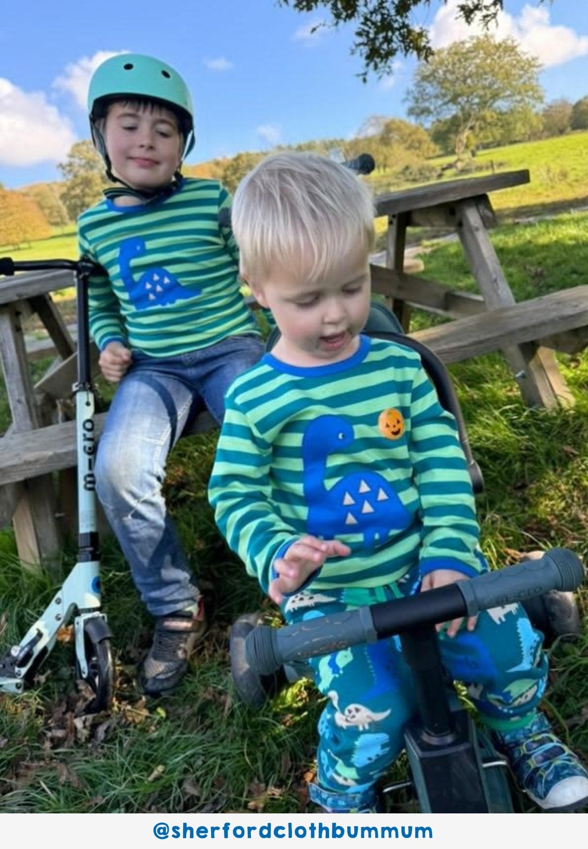 Toby Tiger Organic Top Long Sleeve - Tonal Dinosaur Green Applique