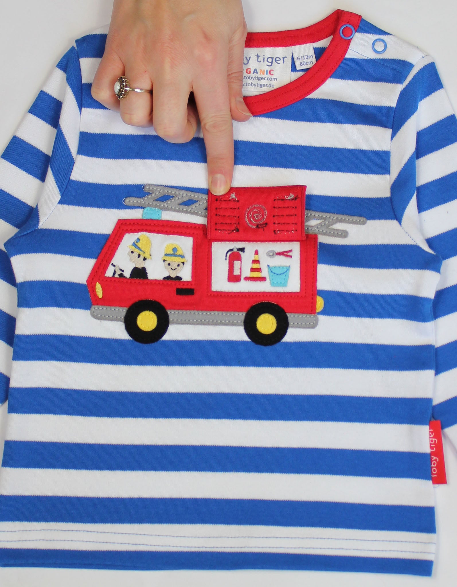 Toby Tiger Organic Long Sleeve T-Shirt - Fire Engine Applique