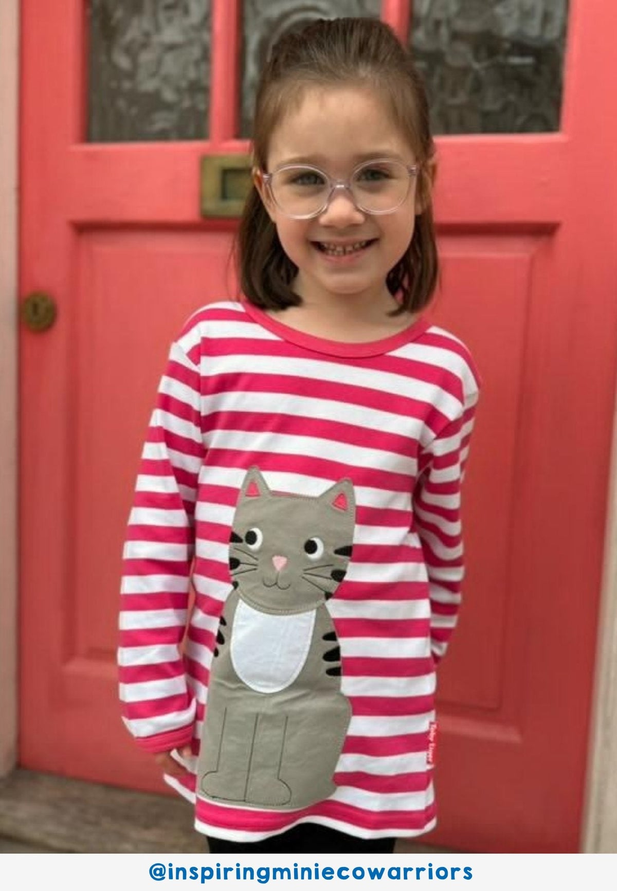 Toby Tiger Organic Top Long Sleeve - Pink Cat Applique