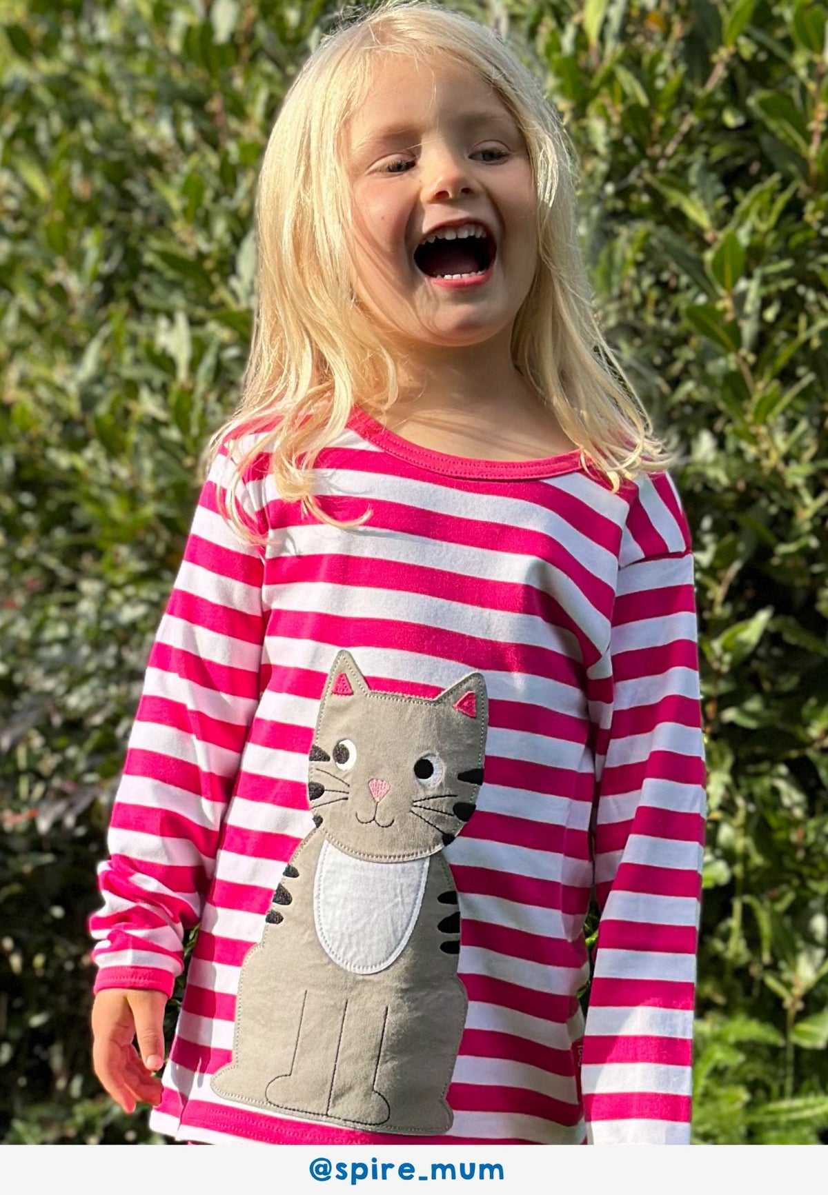 Toby Tiger Organic Top Long Sleeve - Pink Cat Applique