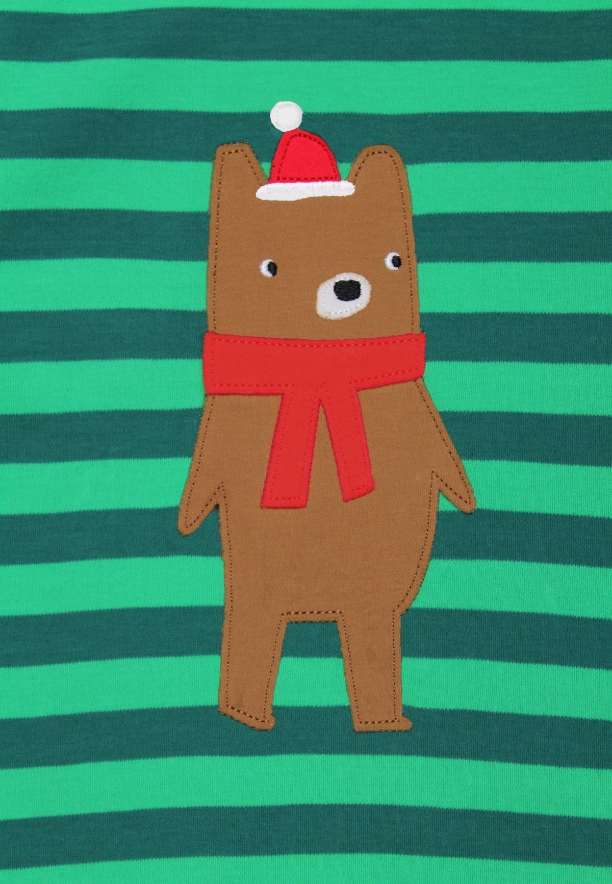 Toby Tiger Organic T-Shirt Long Sleeve - Christmas Bear Green Applique