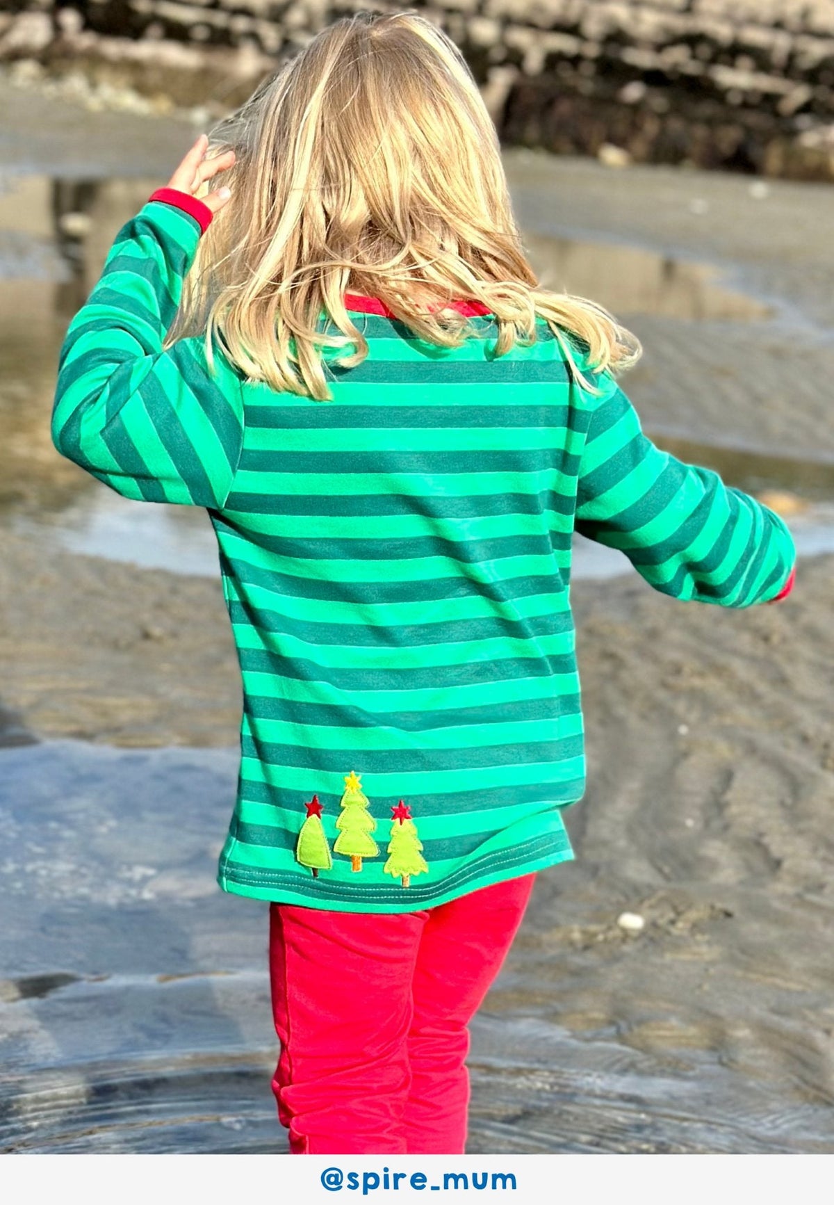 Toby Tiger Organic T-Shirt Long Sleeve - Christmas Bear Green Applique