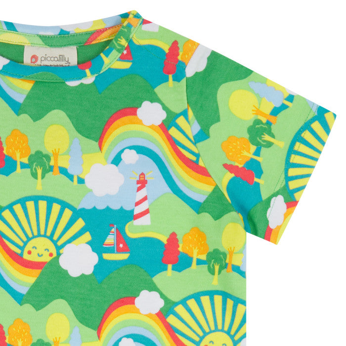 Piccalilly T-Shirt All Over Print Short Sleeve - Island Life Green