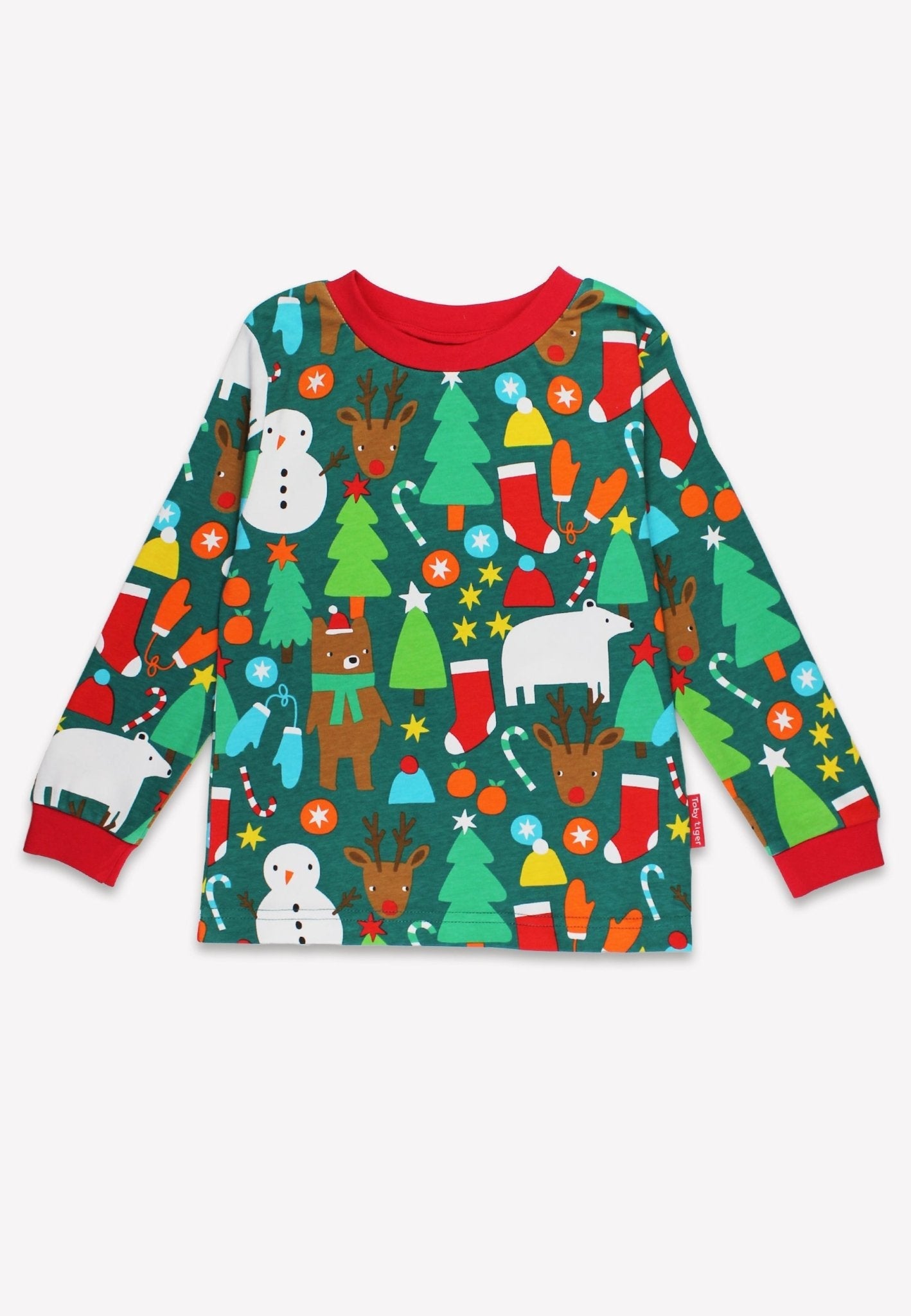 Toby Tiger Organic Christmas Bear Print Pyjamas - Green