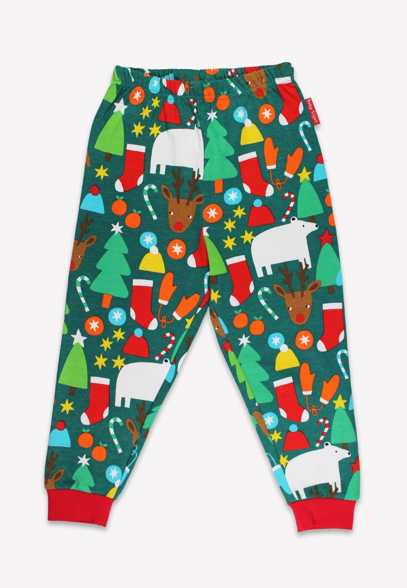 Toby Tiger Organic Christmas Bear Print Pyjamas - Green