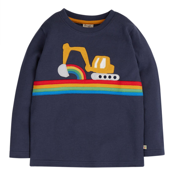 Frugi Adventure Top Long Sleeve - Indigo/Rainbow Digger Applique
