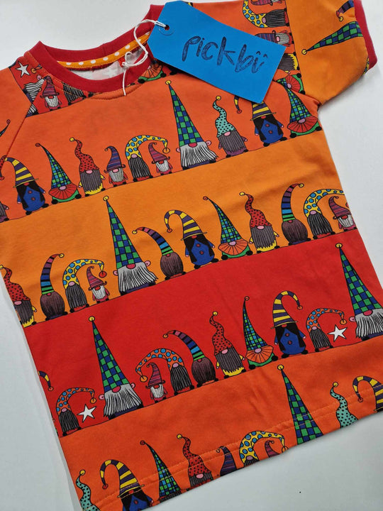 Pickbu T-Shirt Sunset Orange Stripe Gnome  Short Sleeve