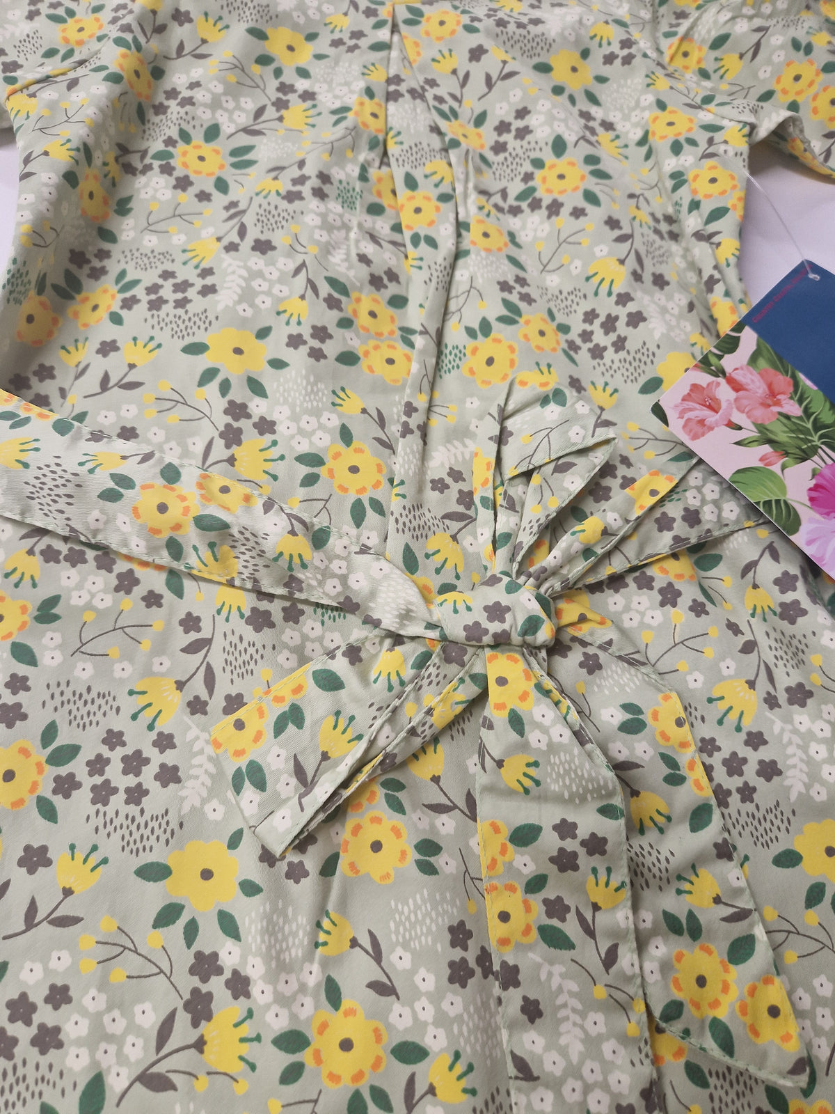 Blueberry London Tunic Dress Short Sleeve - Green With Yellow Flowers