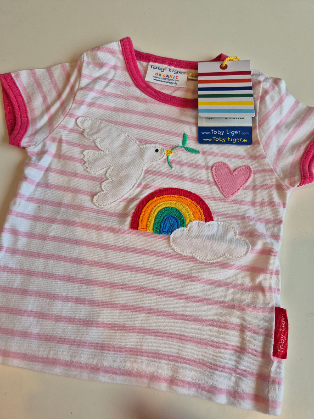 Toby Tiger Organic T-Shirt Short Sleeve - Dove Applique
