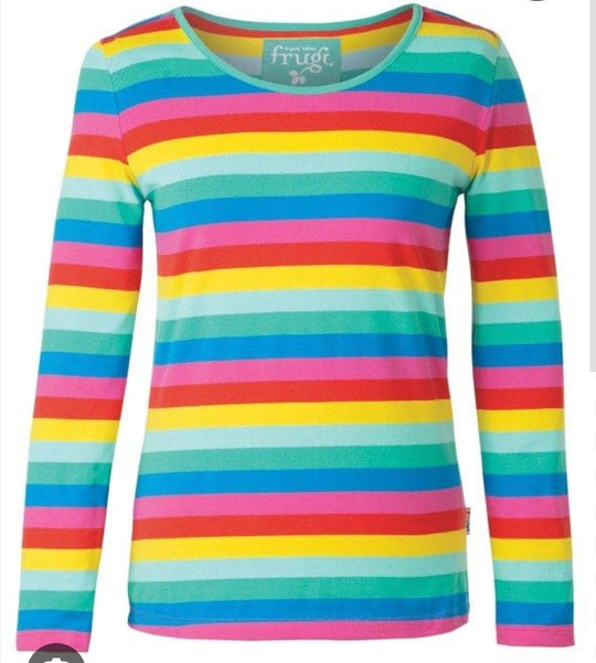 Frugi Adult Bryher Top Long Sleeve - Flamingo Multistripe