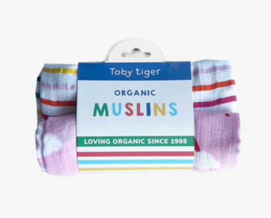 Toby Tiger Organic Dove & Rainbow Print Muslin 2-Pack