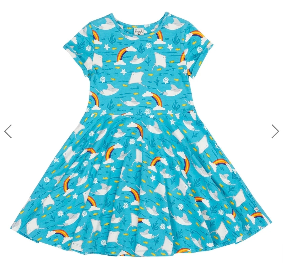 Frugi Spring Skater Dress Short Sleeve - Rainbow Rays