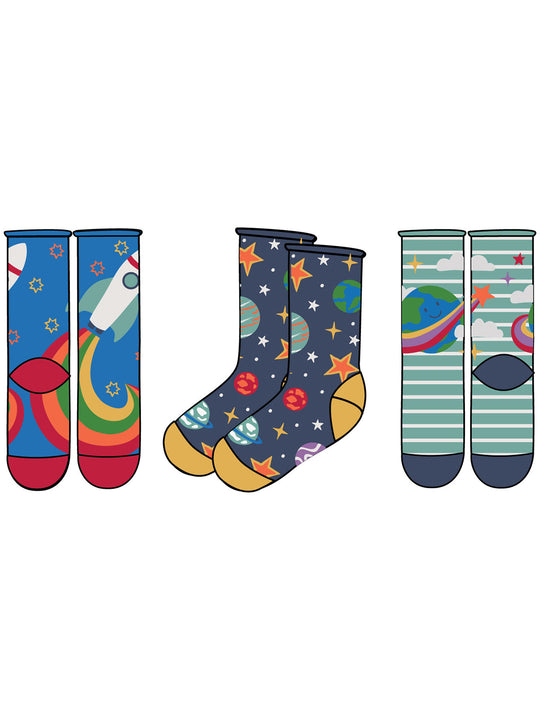 Frugi Roly Bamboo Socks - Space Adventure (3 Pack)