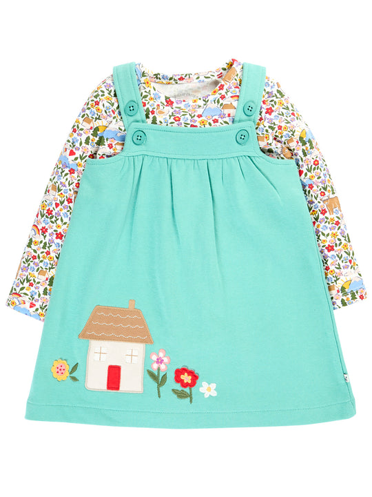 Frugi Pippa Pinafore Outfit - Palm/Highland Cow