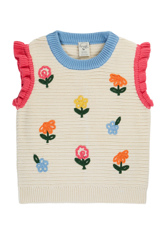 Frugi Margot Knitted Tank Top - Natural/Flowers