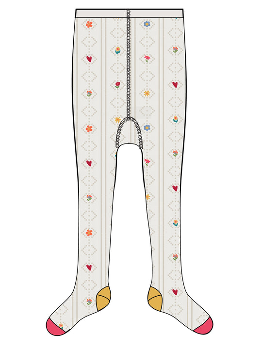 Frugi Little Pointelle Tights - Soft White/Posy