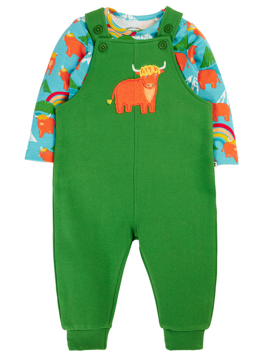 Frugi Coverack Dungaree Outfit - Palm/Highland Coos