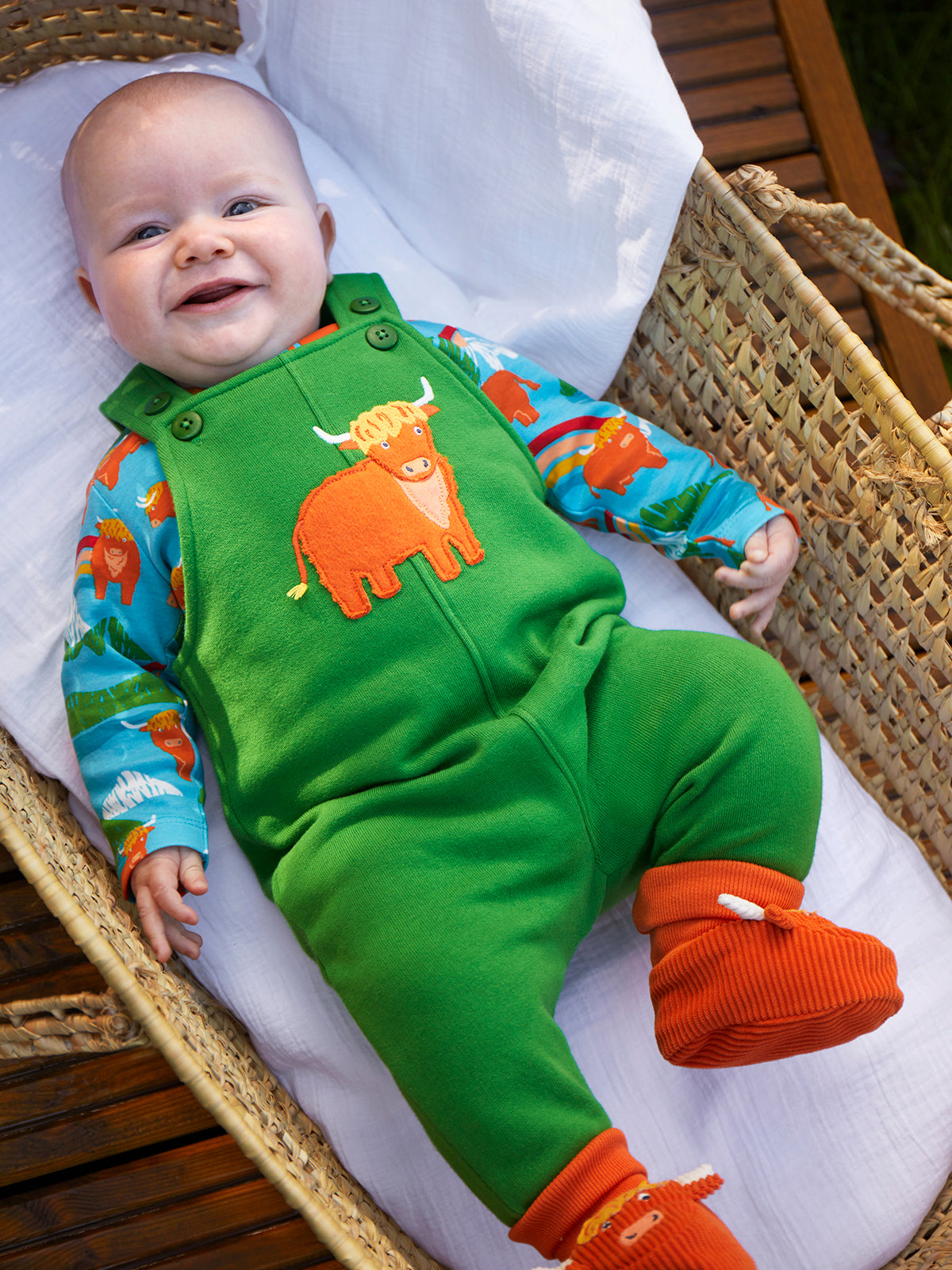 Frugi Coverack Dungaree Outfit - Palm/Highland Coos