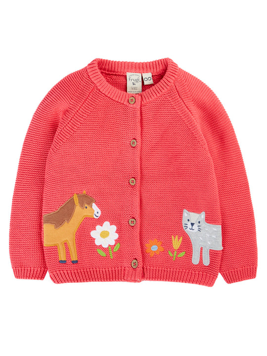 Frugi Colby Cardigan - Rhubarb/Pals