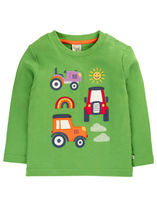 Frugi Adventure Applique Top - Palm/Tractor
