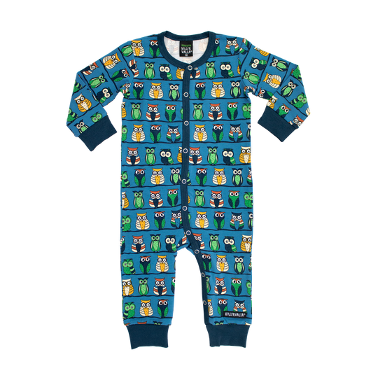 Villervalla LS Romper Owl Print - Mid Marine