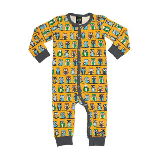 Villervalla LS Romper Owl Print - Saffron