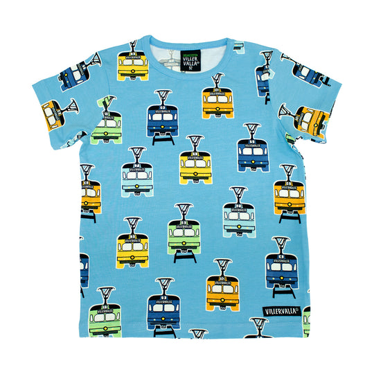 Villervalla T-Shirt Short Sleeve Tram Print - Aqua