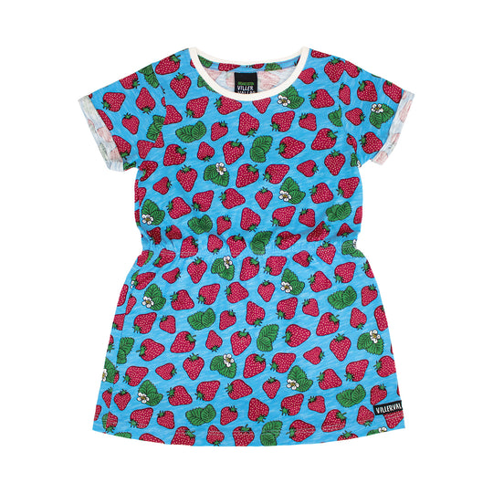 Villervalla Dress With Fold Up Strawberry Short Sleeve - Aqua