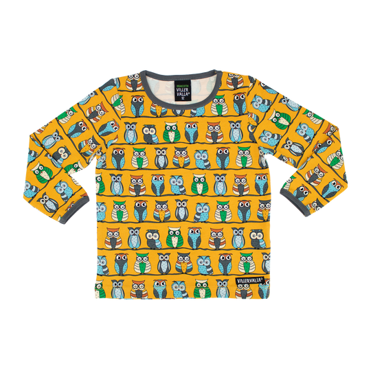 Villervalla Owl Print Long Sleeve T-Shirt - Saffron