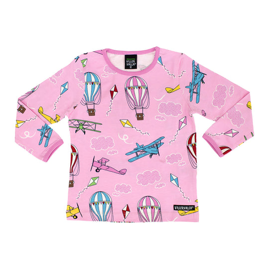 Villervalla T-Shirt Long Sleeve Aircraft Print - Light Blossom
