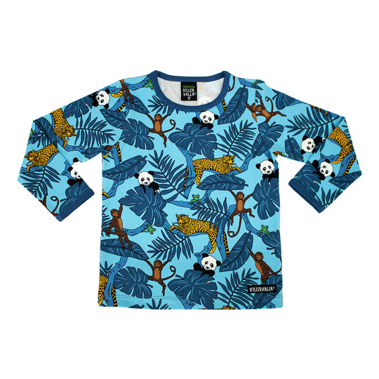 Villervalla T-Shirt Long Sleeve Jungle Print - Dark Ocean