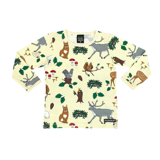 Villervalla T-Shirt Long Sleeve Forest Print - Oat