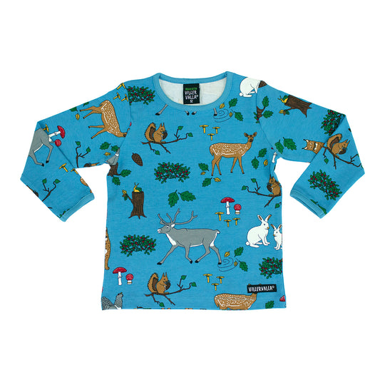 Villervalla T-Shirt Long Sleeve Forest Print - Ocean