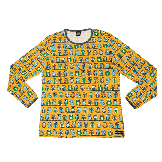 Villervalla Owl Print Adult Long Sleeve T-Shirt - Saffron