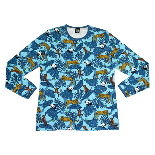 Villervalla Adult T-Shirt Long Sleeve Jungle Print - Dark Ocean
