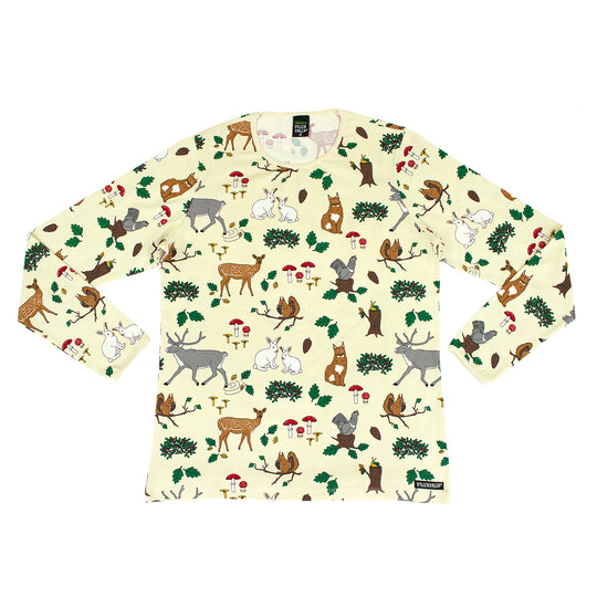Villervalla Adult T-Shirt Long Sleeve Forest Print - Oat