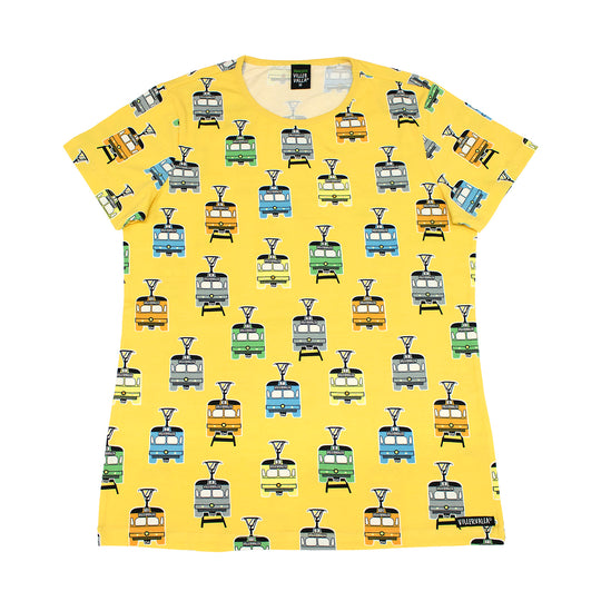 Villervalla Adult T-Shirt Short Sleeve Tram Print - Maize