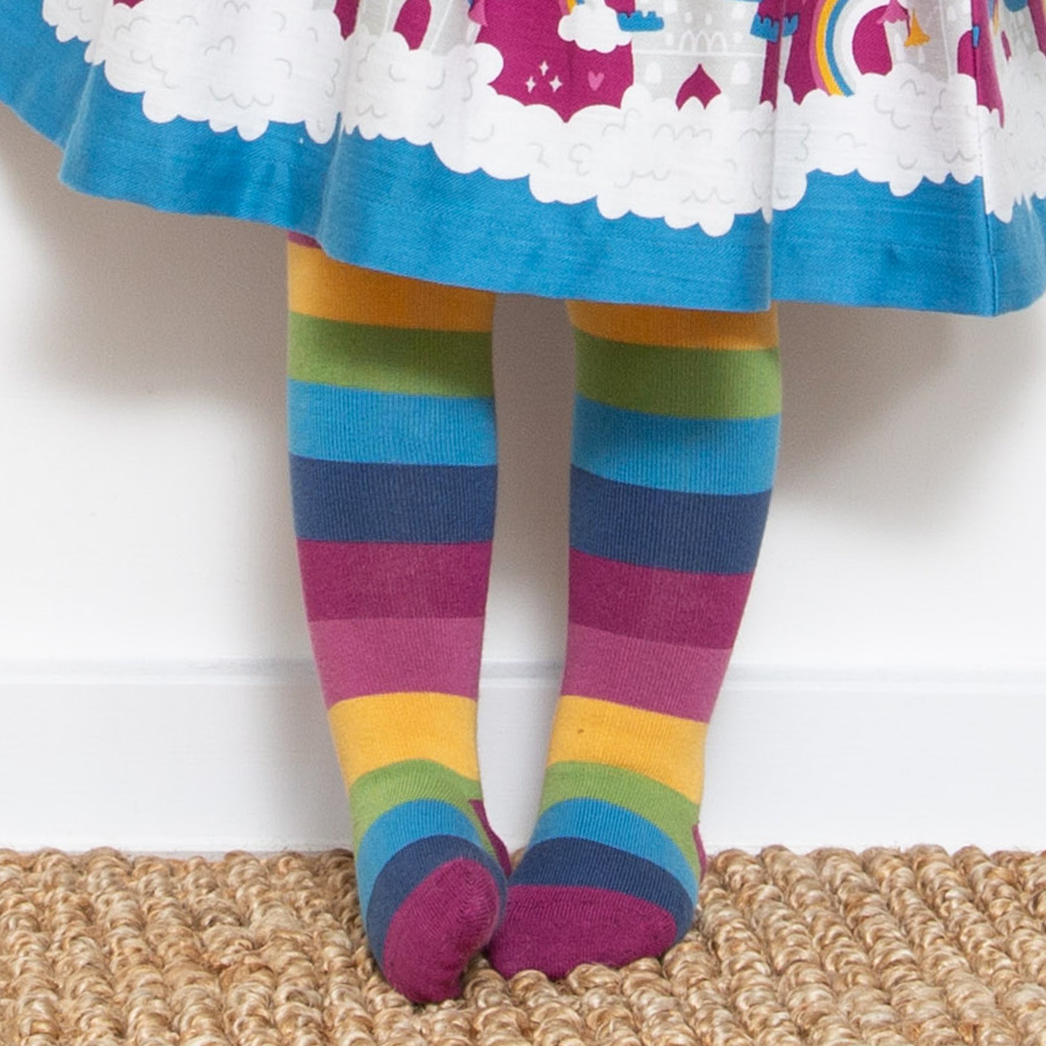Kite organic cotton rainbow striped knit leggings